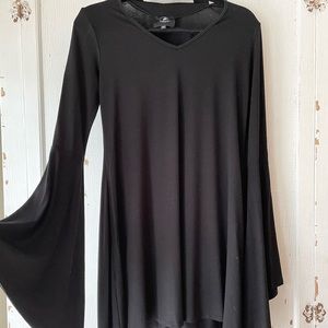 Morticia Goth Girl Black Bell Sleeve Mini Dress